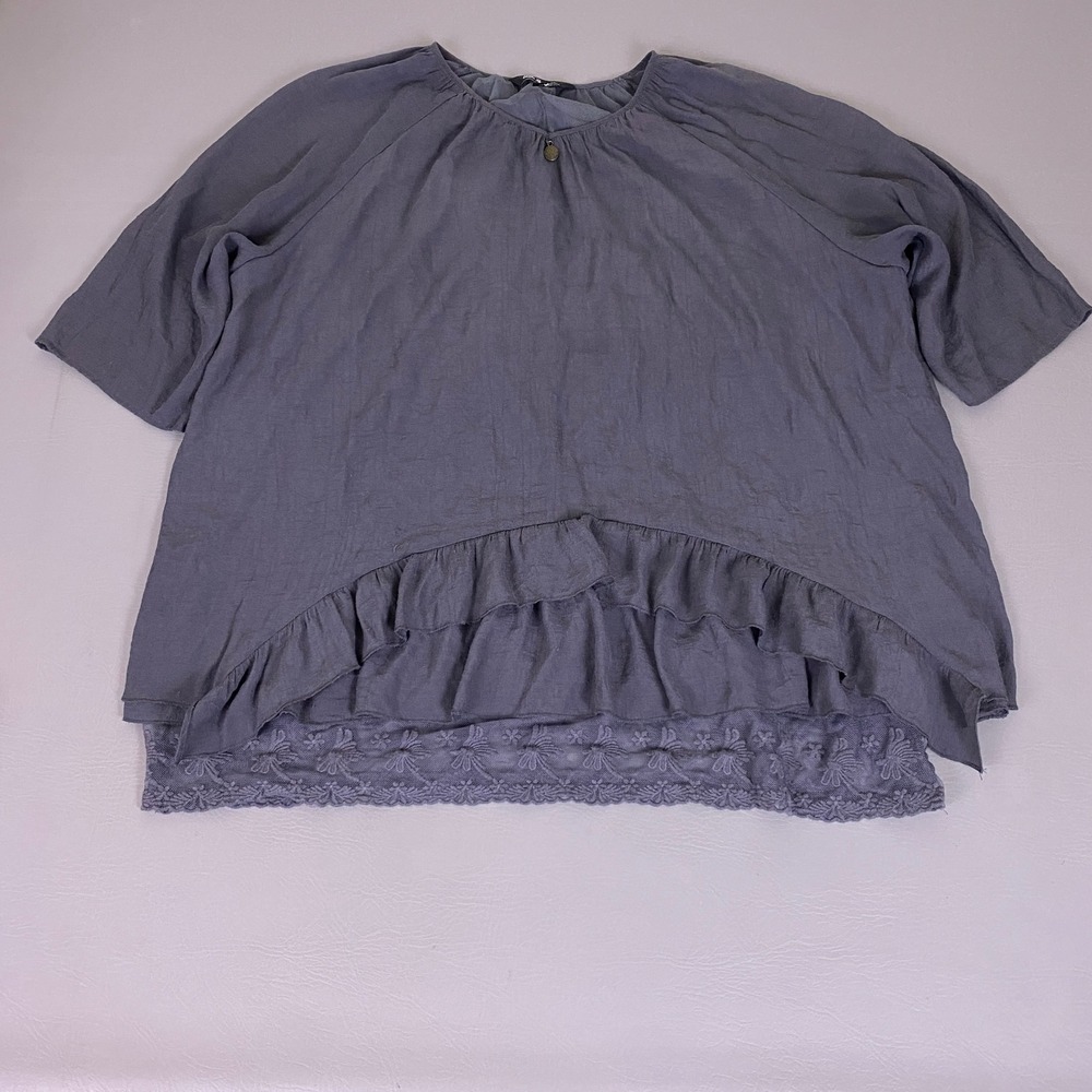 Ulla Popken‎ Tunic Top Blouse Women's Size 16/18 Gray Layered Ruffle Lace Trim